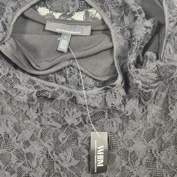 NWT WHBM Lace Blouse Black Size 2 Sheer Feminine Romantic Top - Picture 8 of 14